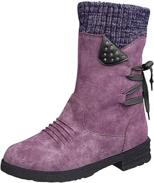 Winter Boots For Women Fashion 2022 Outdoor Walking Mid Calf Lace Up Side Zipper Low Heel Platform Military Combat Boot