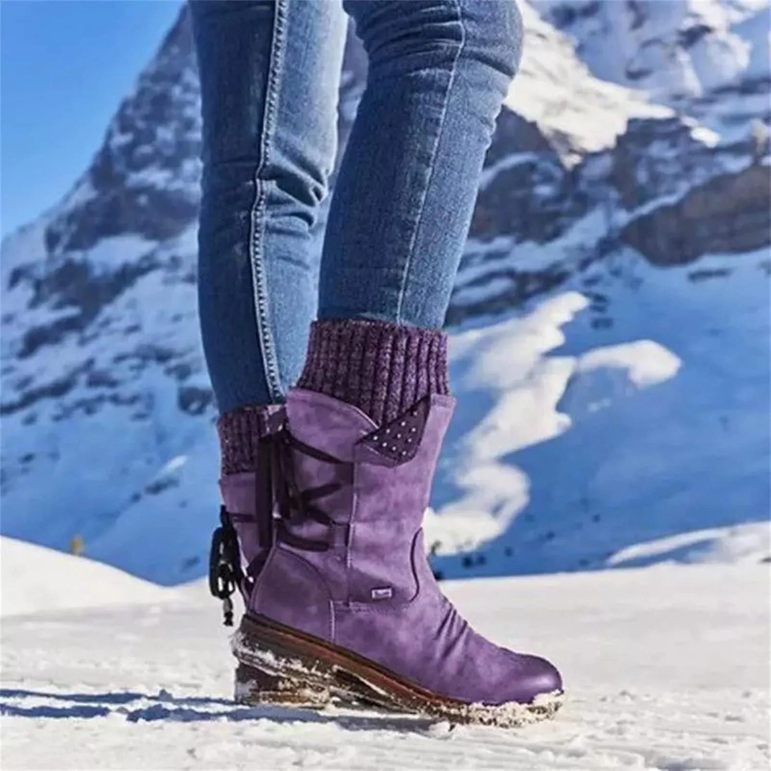 Winter Boots For Women Fashion 2022 Outdoor Walking Mid Calf Lace Up Side Zipper Low Heel Platform Military Combat Boot