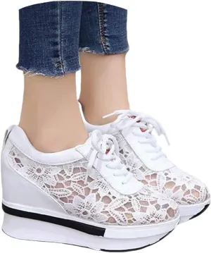 Women Fashion Platform Sneakers High Hidden Heel Wedge Walking Shoes Brides Wedding Shoes Women's Fashion Sneakers High Chunky Heel Loafers Platform Hidden Heels for Women with Ankle Walking Shoes