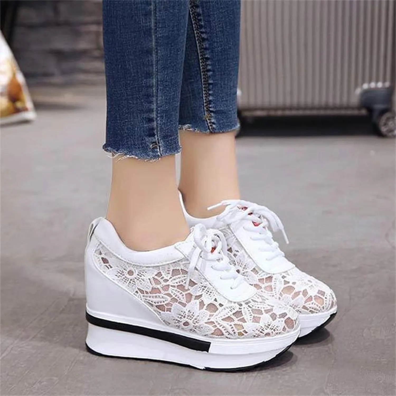 Women Fashion Platform Sneakers High Hidden Heel Wedge Walking Shoes Brides Wedding Shoes Women's Fashion Sneakers High Chunky Heel Loafers Platform Hidden Heels for Women with Ankle Walking Shoes