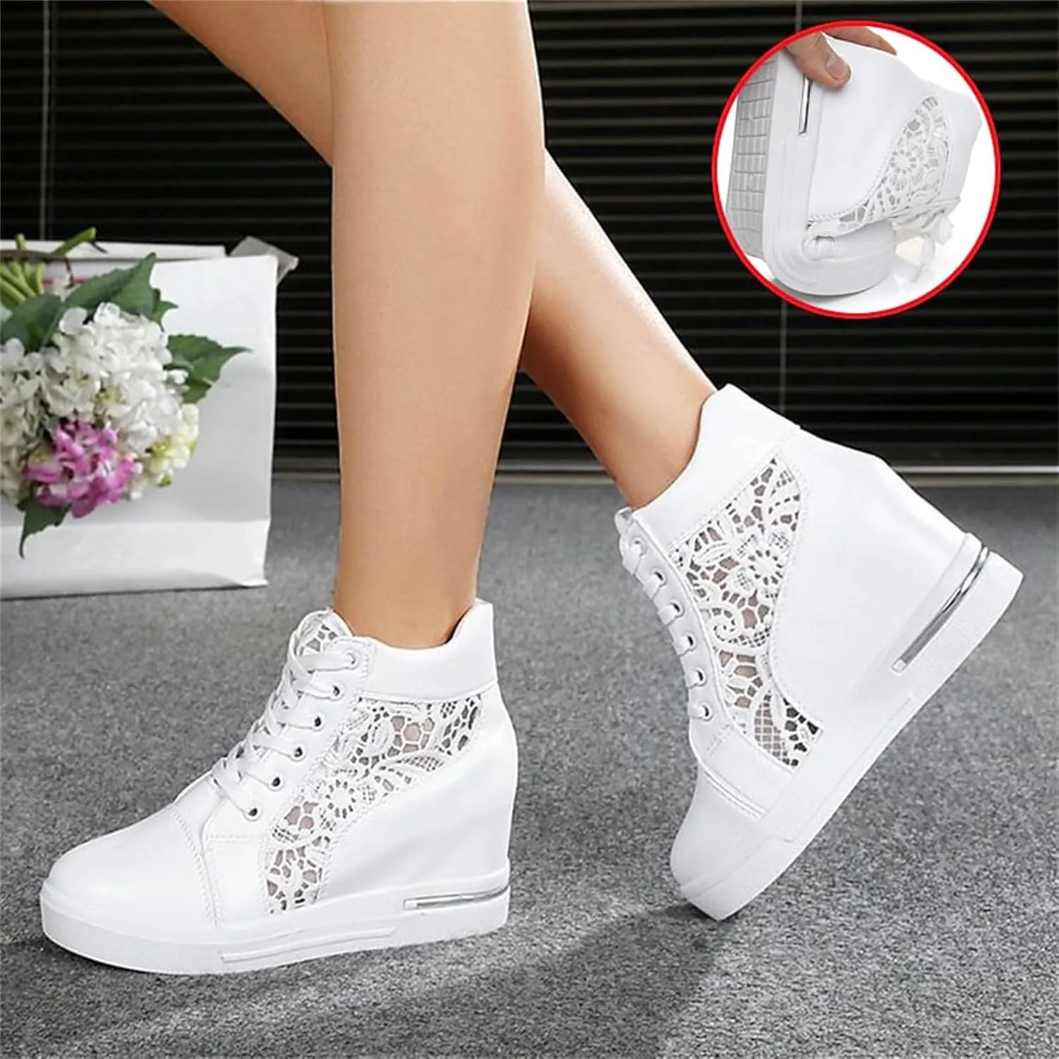 Women Fashion Platform Sneakers High Hidden Heel Wedge Walking Shoes Brides Wedding Shoes Women's Fashion Sneakers High Chunky Heel Loafers Platform Hidden Heels for Women with Ankle Walking Shoes