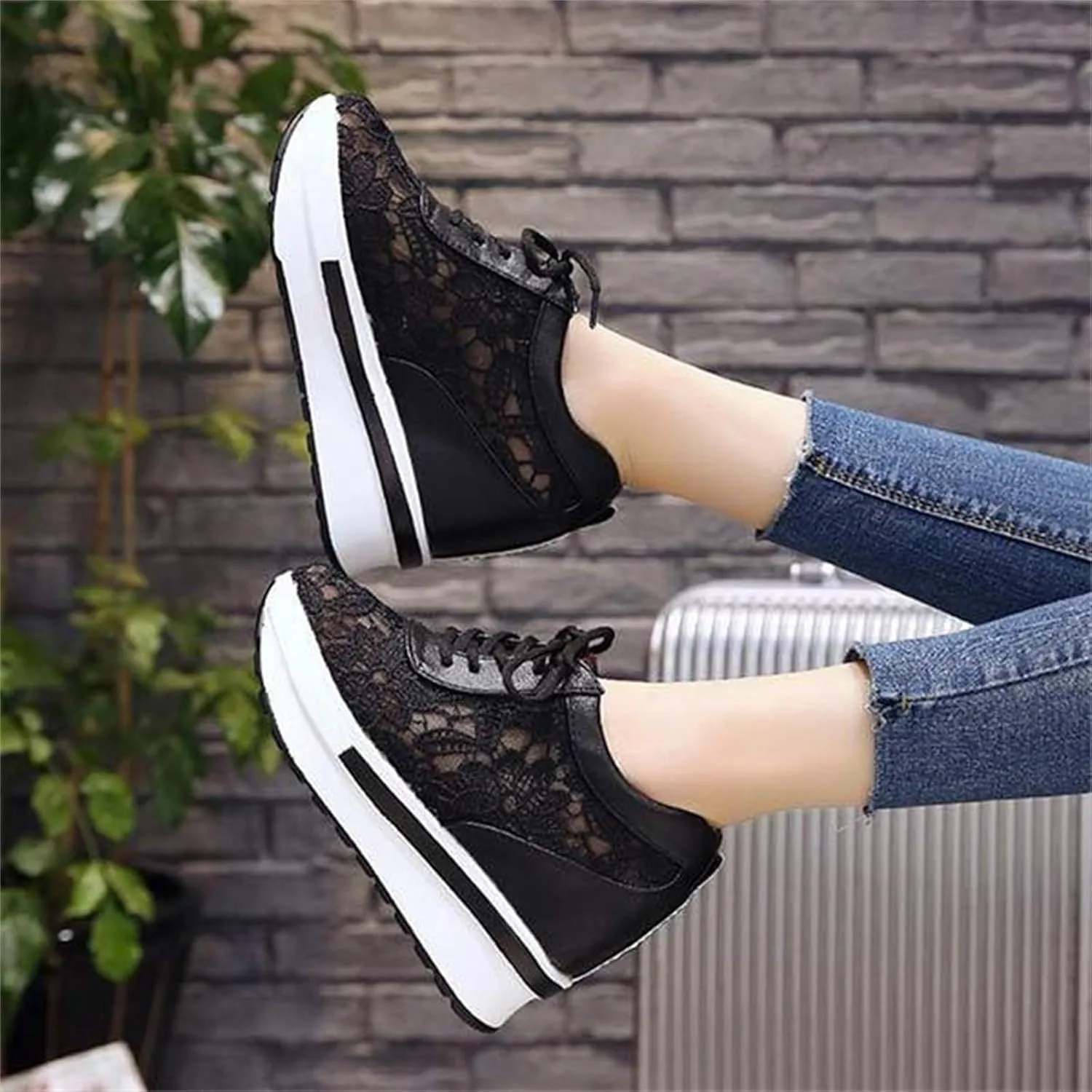 Women Fashion Platform Sneakers High Hidden Heel Wedge Walking Shoes Brides Wedding Shoes Women's Fashion Sneakers High Chunky Heel Loafers Platform Hidden Heels for Women with Ankle Walking Shoes