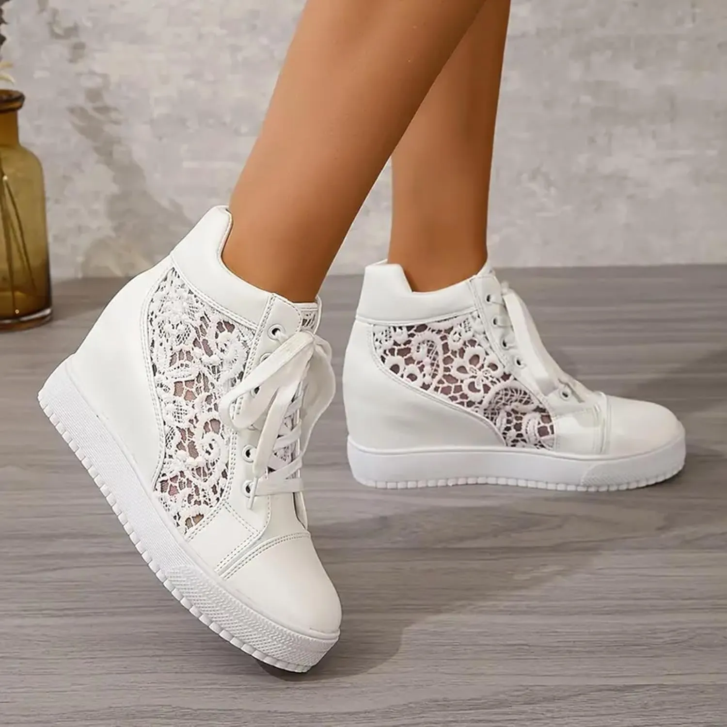 Women Fashion Platform Sneakers High Hidden Heel Wedge Walking Shoes Brides Wedding Shoes Women's Fashion Sneakers High Chunky Heel Loafers Platform Hidden Heels for Women with Ankle Walking Shoes