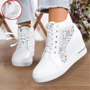 Women Fashion Platform Sneakers High Hidden Heel Wedge Walking Shoes Brides Wedding Shoes Women's Fashion Sneakers High Chunky Heel Loafers Platform Hidden Heels for Women with Ankle Walking Shoes