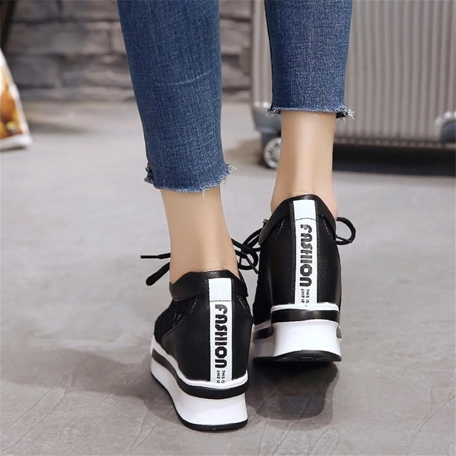 Women Fashion Platform Sneakers High Hidden Heel Wedge Walking Shoes Brides Wedding Shoes Women's Fashion Sneakers High Chunky Heel Loafers Platform Hidden Heels for Women with Ankle Walking Shoes