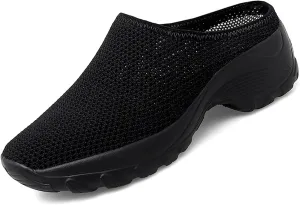 Women Mesh Breathable Slip-ons Mules Sneakers Casual Lightweight Backless Wedge Clog Slippers Comfort Orthopedic Walking with Arch Support