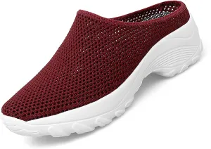 Women Mesh Breathable Slip-ons Mules Sneakers Casual Lightweight Backless Wedge Clog Slippers Comfort Orthopedic Walking with Arch Support