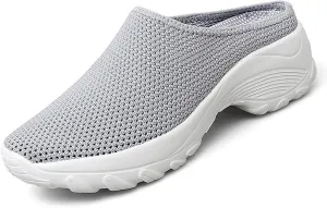 Women Mesh Breathable Slip-ons Mules Sneakers Casual Lightweight Backless Wedge Clog Slippers Comfort Orthopedic Walking with Arch Support