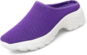 Women Mesh Breathable Slip-ons Mules Sneakers Casual Lightweight Backless Wedge Clog Slippers Comfort Orthopedic Walking with Arch Support