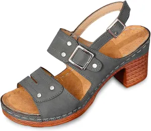 Women Summer Solid Buckle Strap Casual Open Toe Square Heels Comfortable Beach Shoes Sandals Double Buckle Sandals for Women