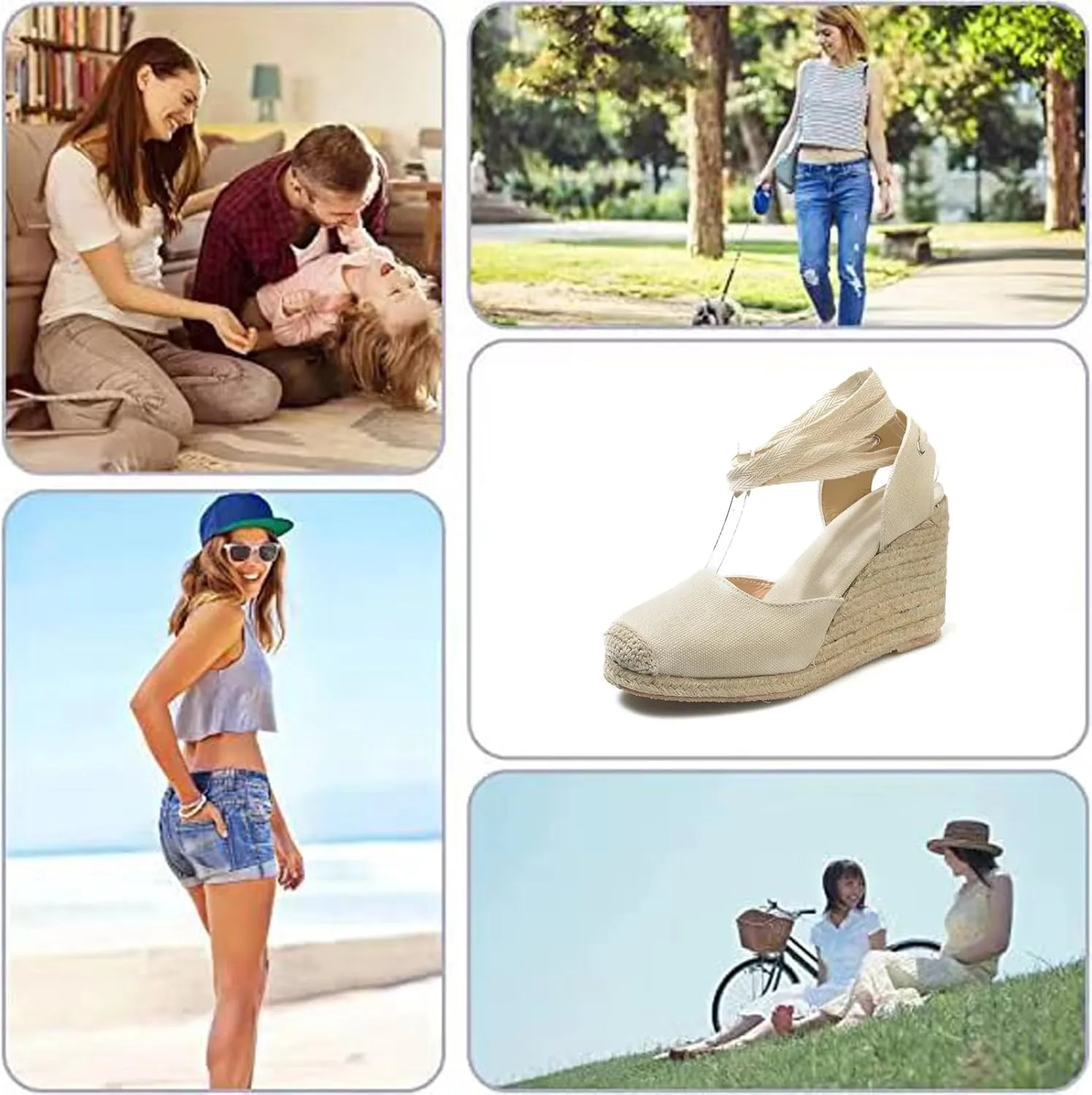 Women's Canvas Espadrilles Wedge Sandals,Backless Closed Toe Ankle Strap Dressy Platform Sandals Ankle-Tie Breathable Dress Shoes Casual Bohemian Beach Sandals