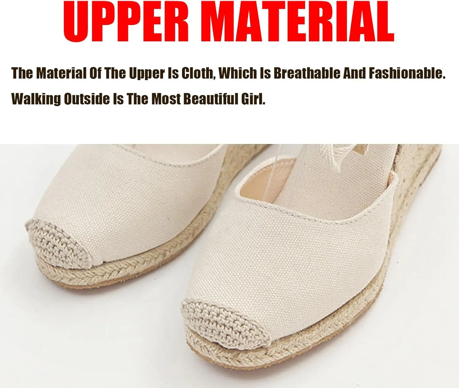 Women's Canvas Espadrilles Wedge Sandals,Backless Closed Toe Ankle Strap Dressy Platform Sandals Ankle-Tie Breathable Dress Shoes Casual Bohemian Beach Sandals