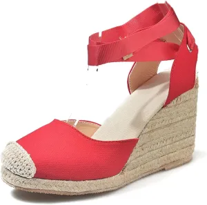 Women's Canvas Espadrilles Wedge Sandals,Backless Closed Toe Ankle Strap Dressy Platform Sandals Ankle-Tie Breathable Dress Shoes Casual Bohemian Beach Sandals