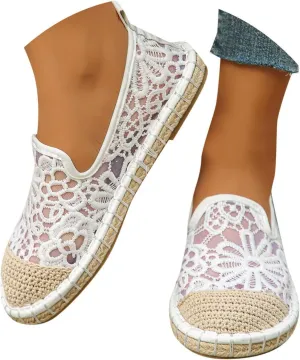 Women's Casual Lace Low Heel Slip On Comfortable Shoes for Daily Wear Beach Walking Dating Outfits Spring Summer