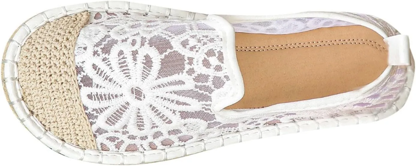 Women's Casual Lace Low Heel Slip On Comfortable Shoes for Daily Wear Beach Walking Dating Outfits Spring Summer