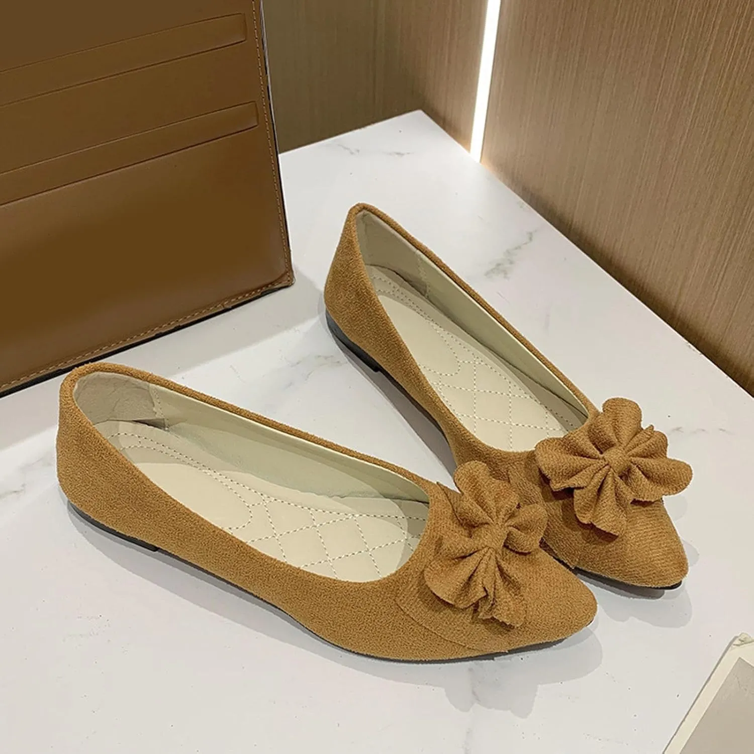 Women's Casual Slip On Ballet Comfortable Low Heel Dress Shoes for Everyday Wear with Versatile Outfit Pairing