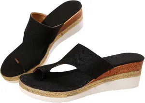 Women's Casual Thick Sole Mid Heel Flip Flop Sandals Comfortable Beach Slide Wedge Sandals for Women Size 9 2 Inches