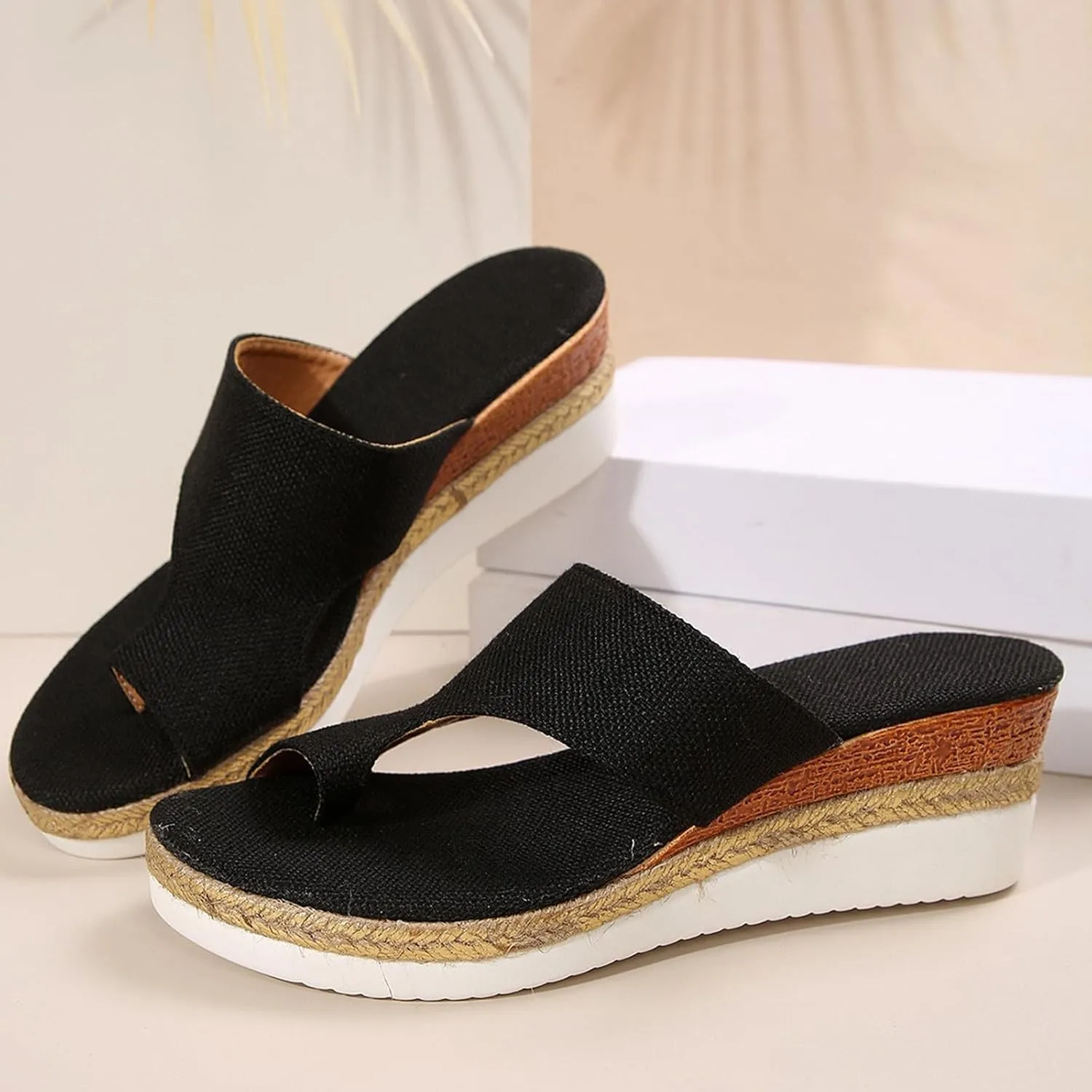 Women's Casual Thick Sole Mid Heel Flip Flop Sandals Comfortable Beach Slide Wedge Sandals for Women Size 9 2 Inches