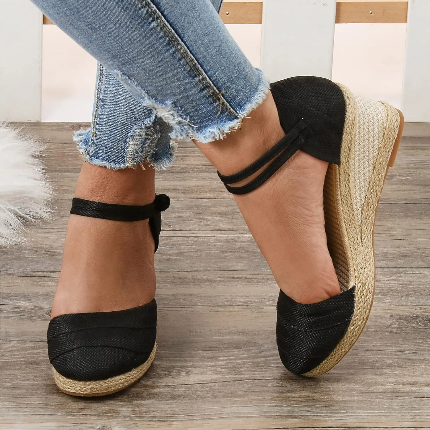 Women's Closed Toe Platform Sandals Summer Buckle Ankle Strap Espadrilles Wedge Sandals For Women Dressy Summer 2024 Low Heel Canvas Espadrilles Platform Sandals Strappy Casual Sandals