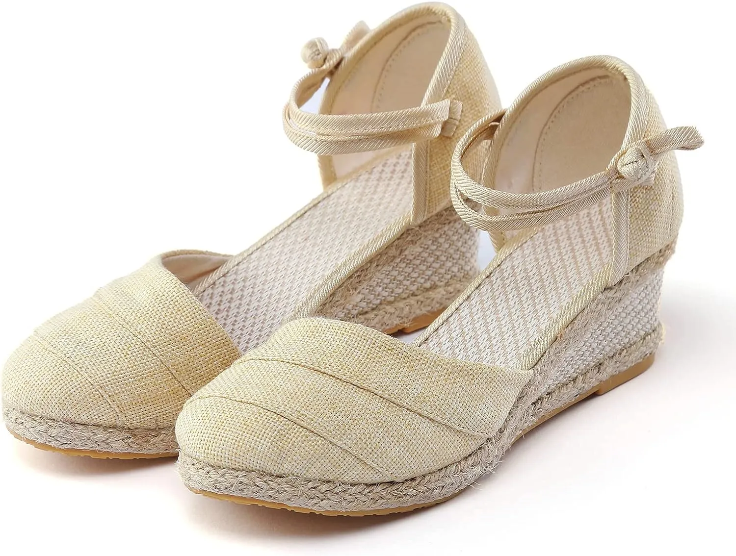 Women's Closed Toe Platform Sandals Summer Buckle Ankle Strap Espadrilles Wedge Sandals For Women Dressy Summer 2024 Low Heel Canvas Espadrilles Platform Sandals Strappy Casual Sandals