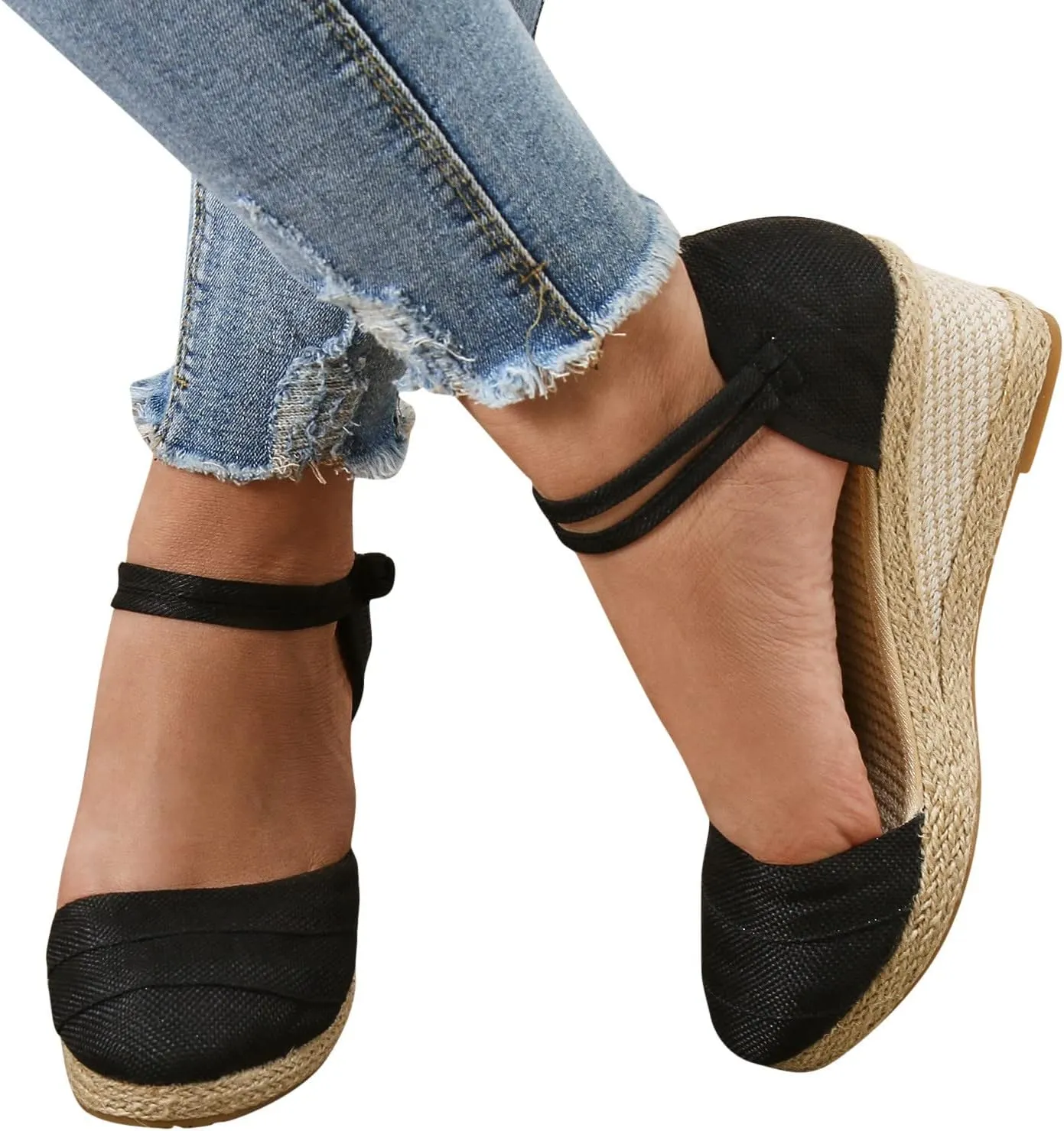 Women's Closed Toe Platform Sandals Summer Buckle Ankle Strap Espadrilles Wedge Sandals For Women Dressy Summer 2024 Low Heel Canvas Espadrilles Platform Sandals Strappy Casual Sandals