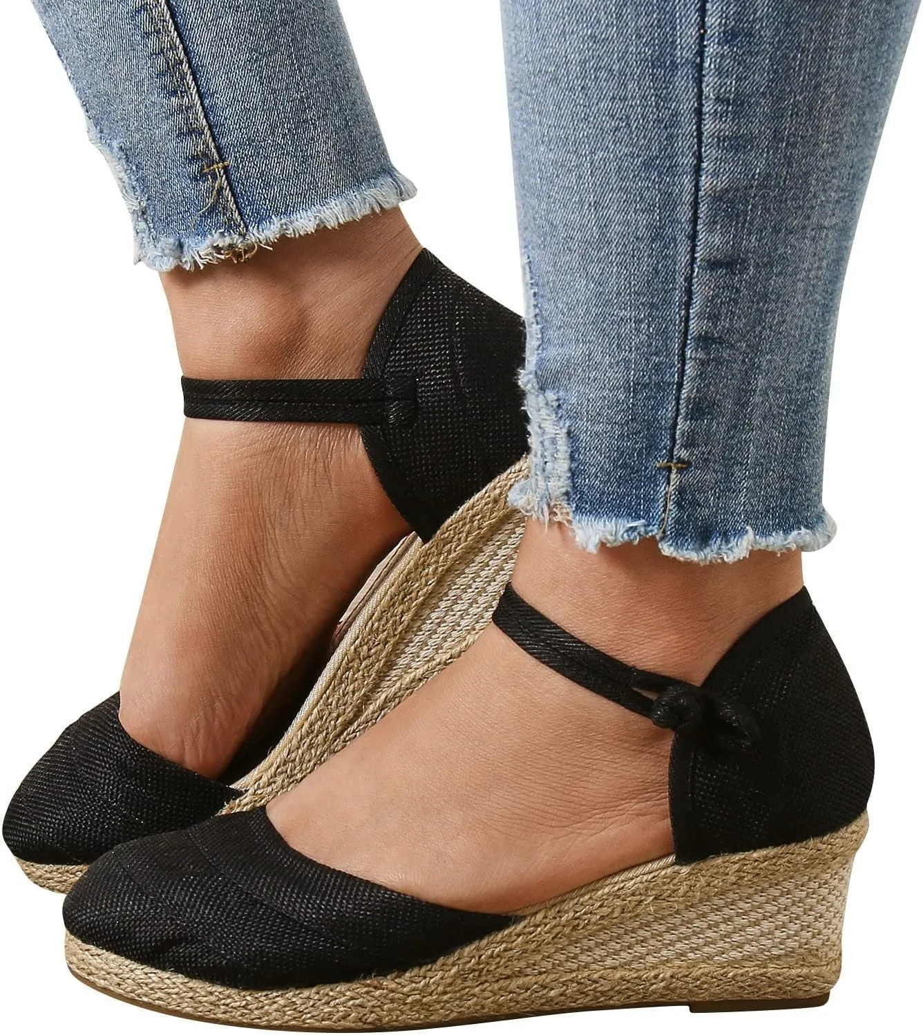 Women's Closed Toe Platform Sandals Summer Buckle Ankle Strap Espadrilles Wedge Sandals For Women Dressy Summer 2024 Low Heel Canvas Espadrilles Platform Sandals Strappy Casual Sandals