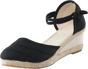 Women's Closed Toe Platform Sandals Summer Buckle Ankle Strap Espadrilles Wedge Sandals For Women Dressy Summer 2024 Low Heel Canvas Espadrilles Platform Sandals Strappy Casual Sandals