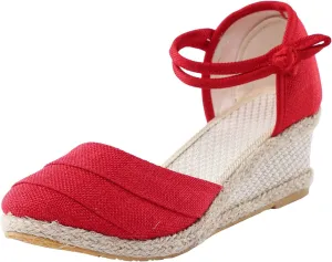 Women's Closed Toe Platform Sandals Summer Buckle Ankle Strap Espadrilles Wedge Sandals For Women Dressy Summer 2024 Low Heel Canvas Espadrilles Platform Sandals Strappy Casual Sandals