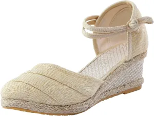 Women's Closed Toe Platform Sandals Summer Buckle Ankle Strap Espadrilles Wedge Sandals For Women Dressy Summer 2024 Low Heel Canvas Espadrilles Platform Sandals Strappy Casual Sandals