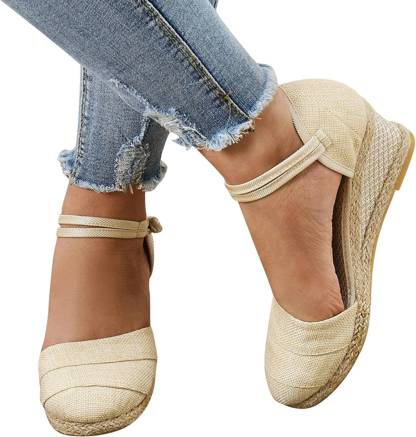 Women's Closed Toe Platform Sandals Summer Buckle Ankle Strap Espadrilles Wedge Sandals For Women Dressy Summer 2024 Low Heel Canvas Espadrilles Platform Sandals Strappy Casual Sandals