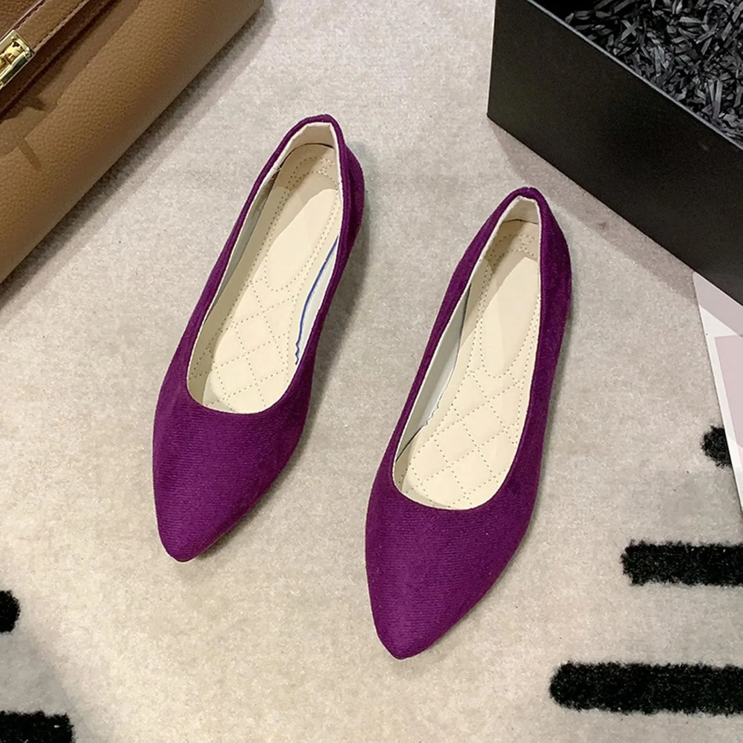 Women's Comfortable Slip On Casual Shoes Elegant Low Heel Ballet for Women Soft Square Toe Loafers Dressy
