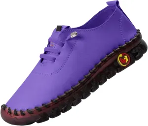 Womens Comfy Breathable Sneakers Flat Bottom Leather Slip-on Loafers Handmade Soft Shoes Sandals