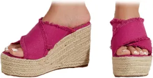 Women's Crisscross Canvas Espadrilles Platform Wedge Sandals,Open Toe Fashion Comfy Breathable High-heeled Slides Summer Outdoor Beach Slippers Sandals