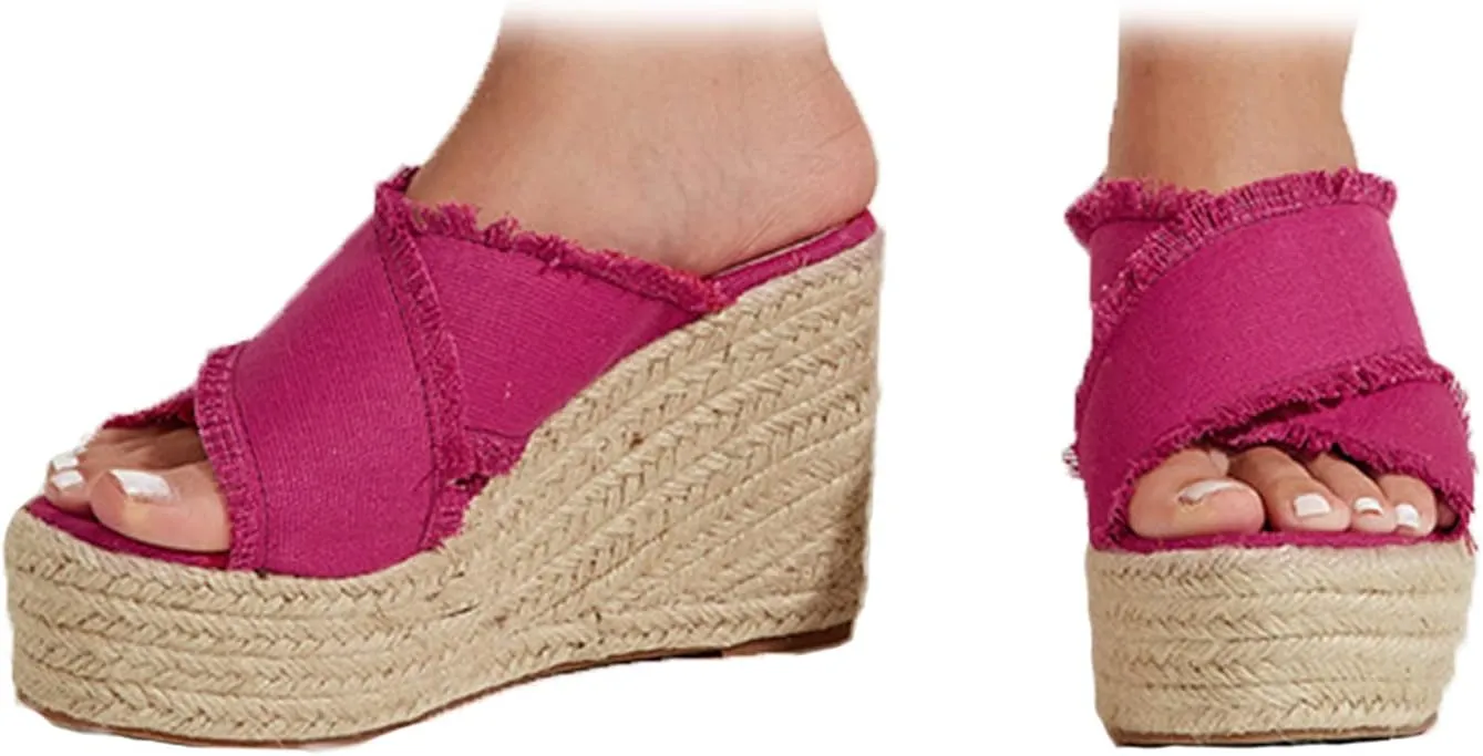 Women's Crisscross Canvas Espadrilles Platform Wedge Sandals,Open Toe Fashion Comfy Breathable High-heeled Slides Summer Outdoor Beach Slippers Sandals
