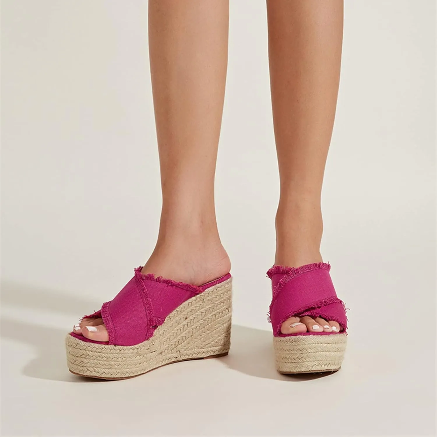 Women's Crisscross Canvas Espadrilles Platform Wedge Sandals,Open Toe Fashion Comfy Breathable High-heeled Slides Summer Outdoor Beach Slippers Sandals