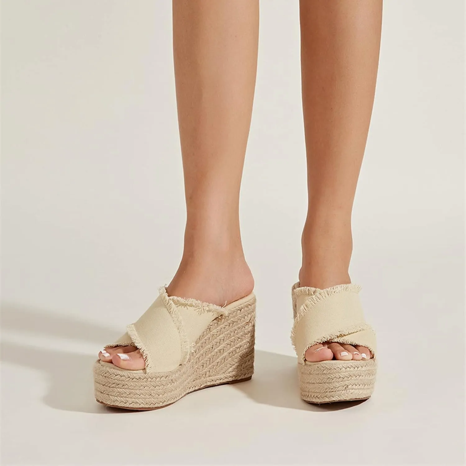 Women's Crisscross Canvas Espadrilles Platform Wedge Sandals,Open Toe Fashion Comfy Breathable High-heeled Slides Summer Outdoor Beach Slippers Sandals