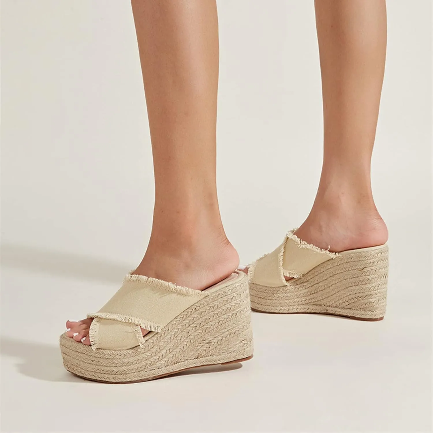 Women's Crisscross Canvas Espadrilles Platform Wedge Sandals,Open Toe Fashion Comfy Breathable High-heeled Slides Summer Outdoor Beach Slippers Sandals