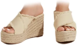 Women's Crisscross Canvas Espadrilles Platform Wedge Sandals,Open Toe Fashion Comfy Breathable High-heeled Slides Summer Outdoor Beach Slippers Sandals