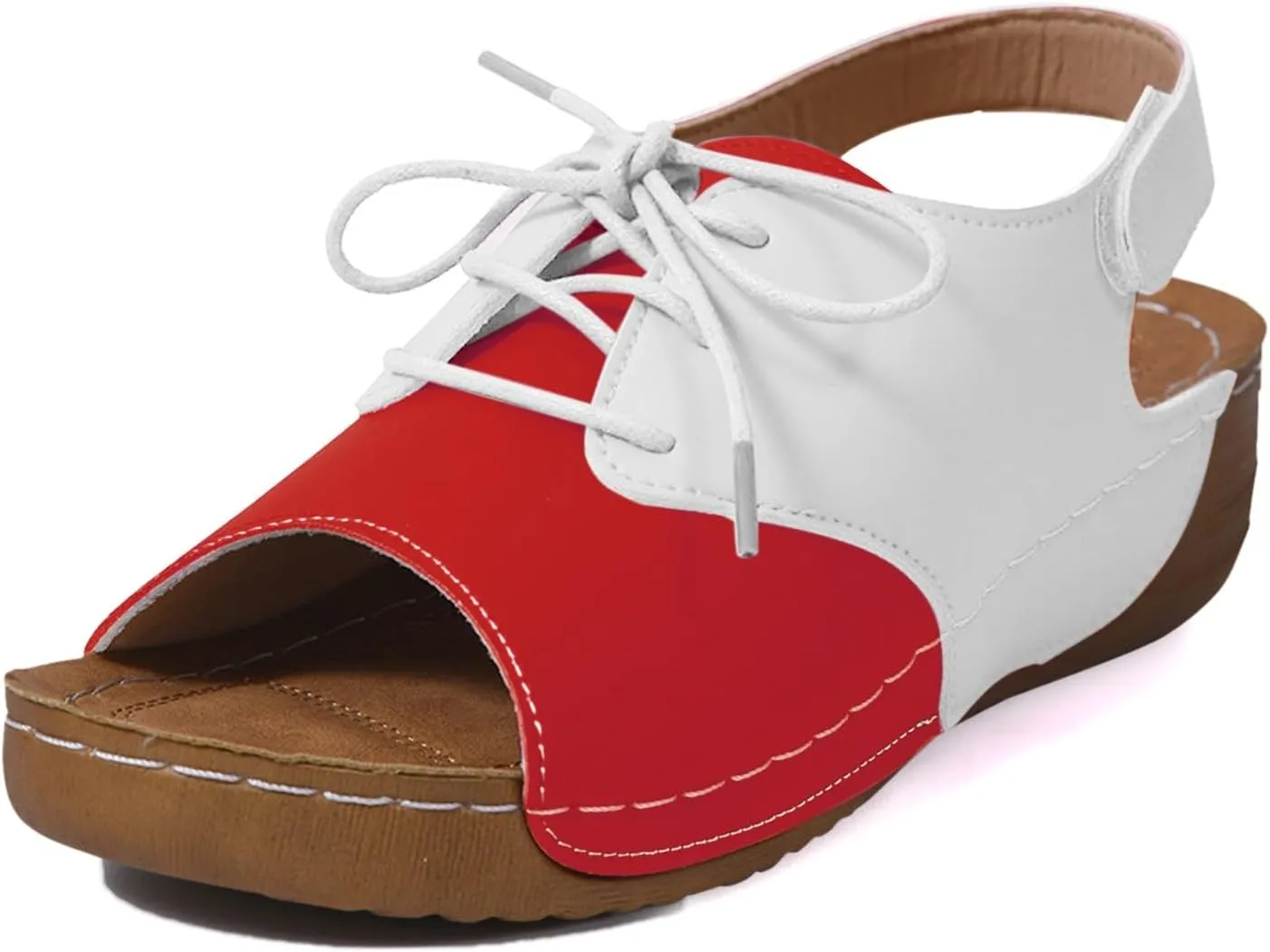 Womens Dress Sandals Low Heel Faux Pu Leather Platform Orthopedic Sandals with Adjustable Strap Open Toe Low Heel Wedges