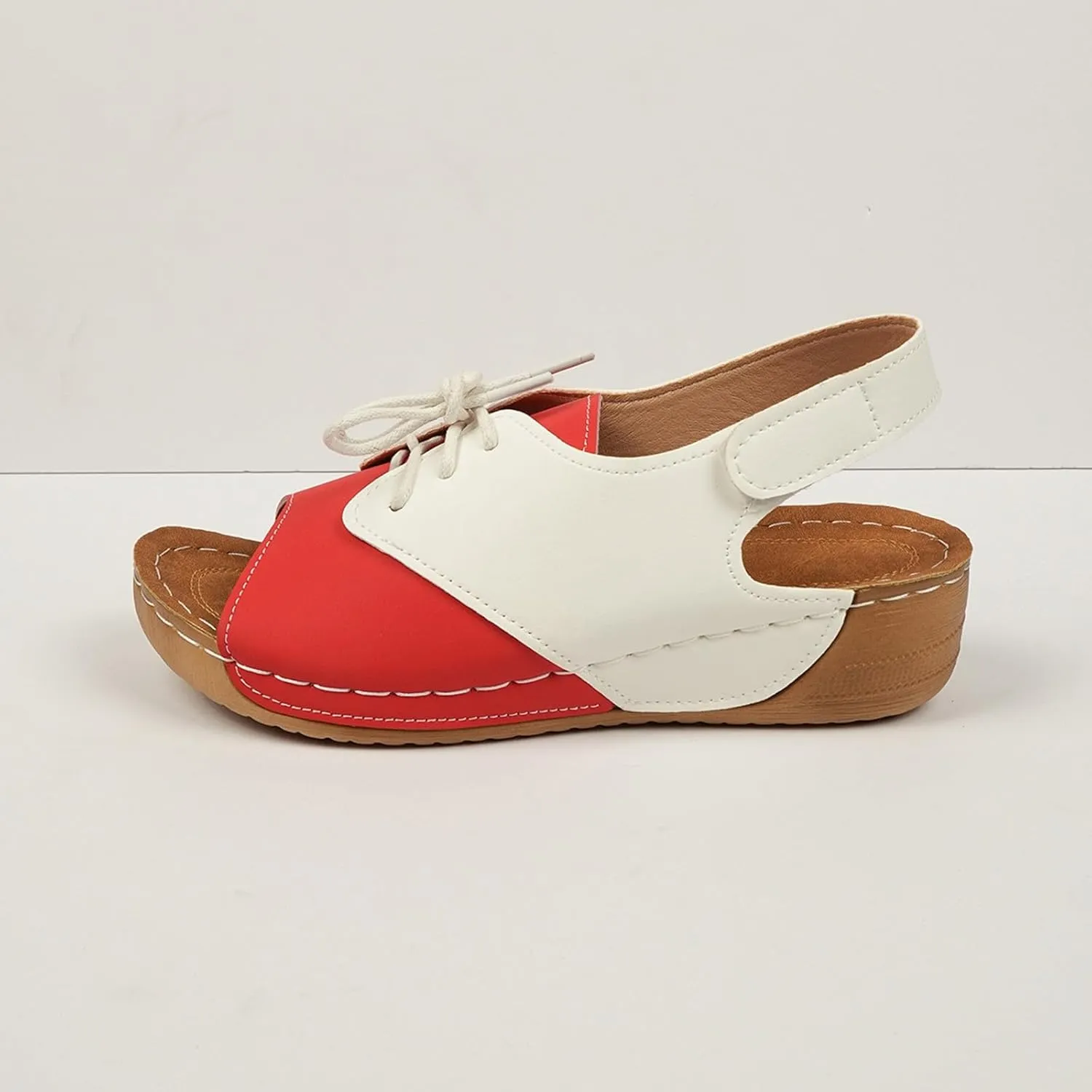 Womens Dress Sandals Low Heel Faux Pu Leather Platform Orthopedic Sandals with Adjustable Strap Open Toe Low Heel Wedges