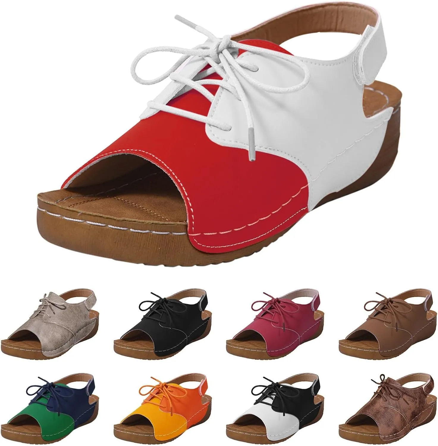 Womens Dress Sandals Low Heel Faux Pu Leather Platform Orthopedic Sandals with Adjustable Strap Open Toe Low Heel Wedges