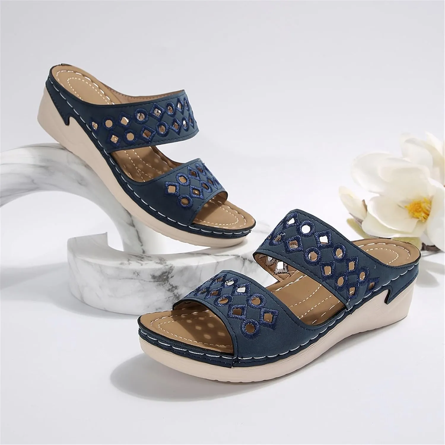 Womens Espadrilles Sandals Comfortable Slip On Low Heel Wedges Slippers Casual Orthopedic Walking Slides Shoes