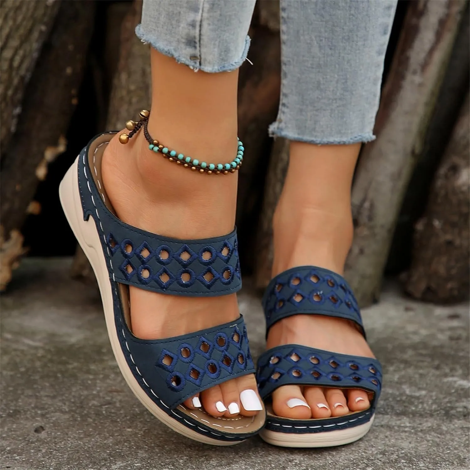 Womens Espadrilles Sandals Comfortable Slip On Low Heel Wedges Slippers Casual Orthopedic Walking Slides Shoes