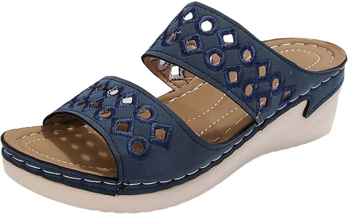 Womens Espadrilles Sandals Comfortable Slip On Low Heel Wedges Slippers Casual Orthopedic Walking Slides Shoes