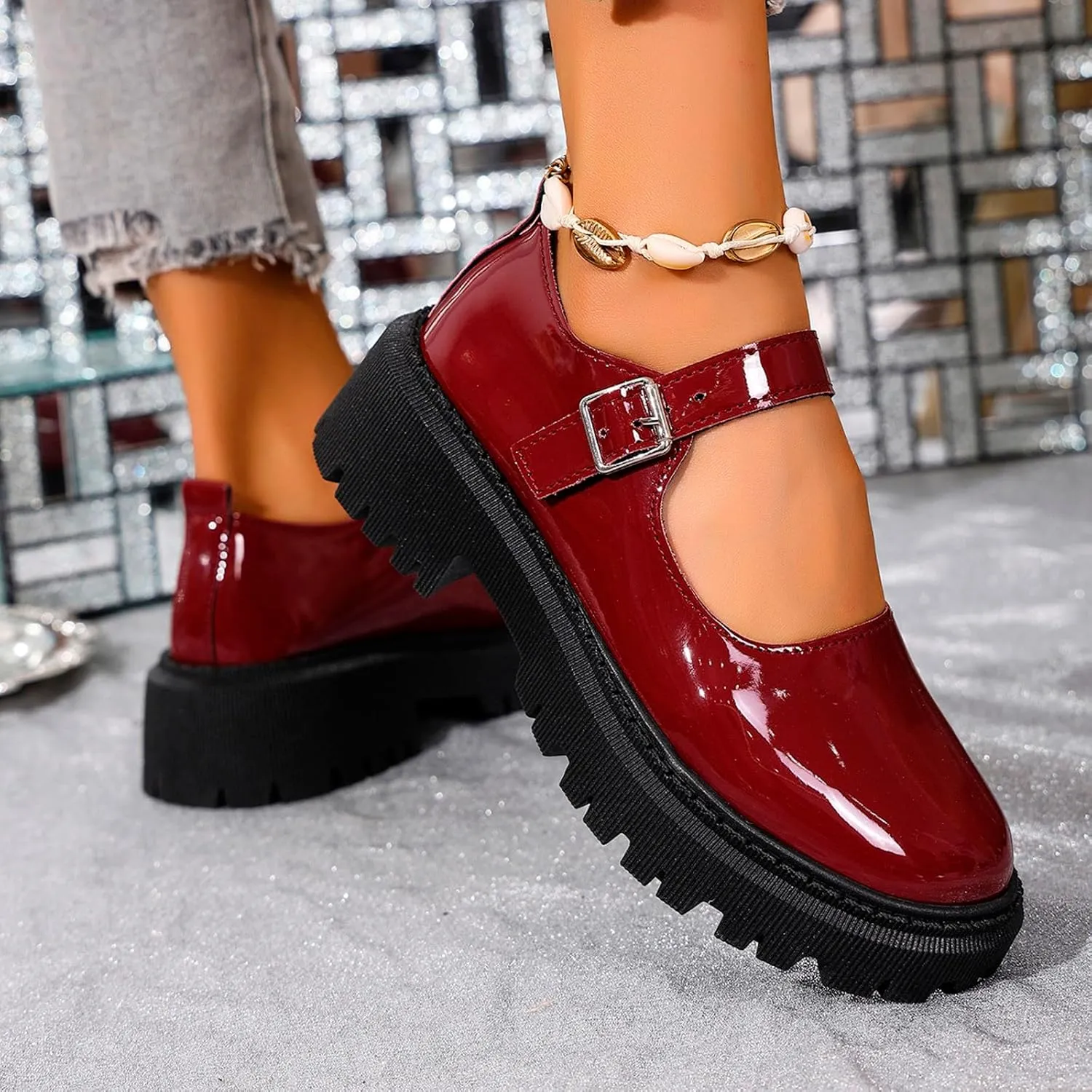 Women's Fashion Solid Color Thick Soled Leather Casual Shoes Temperament Comfortable Buckle Chunky High Top Sneaker