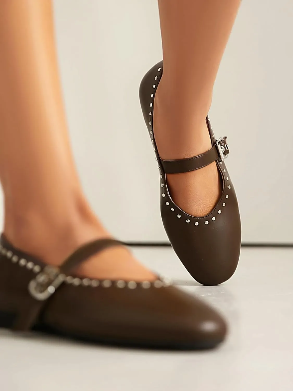 Women's Mary Jane Flats Studded Comfortable Ballet Flat Dressy Casual Ballerina Shoes