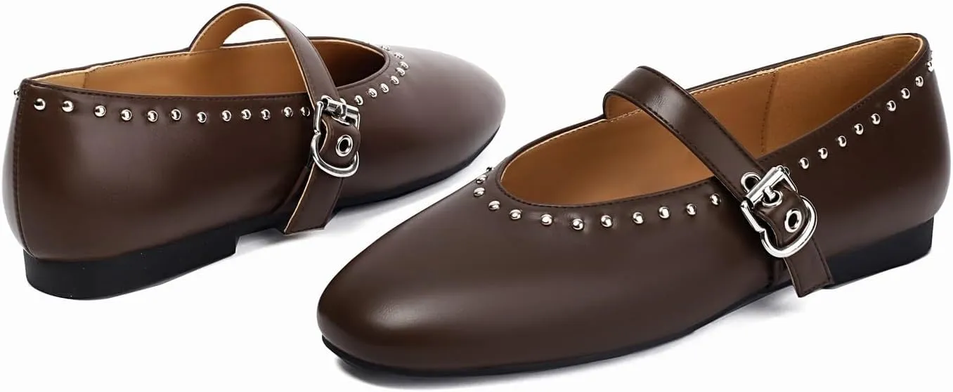 Women's Mary Jane Flats Studded Comfortable Ballet Flat Dressy Casual Ballerina Shoes