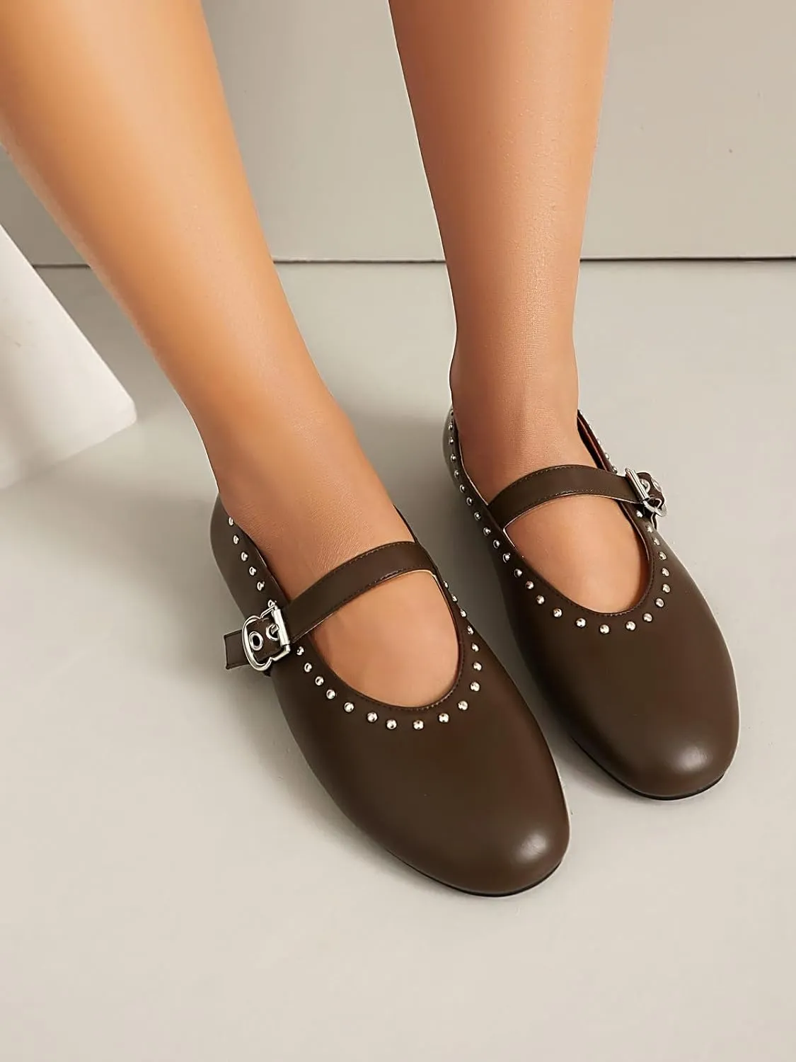 Women's Mary Jane Flats Studded Comfortable Ballet Flat Dressy Casual Ballerina Shoes