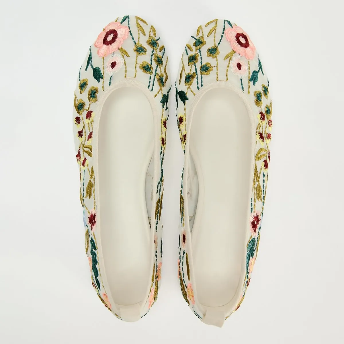 Women's Mesh Flat Mary Janes Embroidered Floral Flats Casual Comfortable Round Toe Back Pull tab Ballerina Shoes