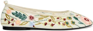 Women's Mesh Flat Mary Janes Embroidered Floral Flats Casual Comfortable Round Toe Back Pull tab Ballerina Shoes
